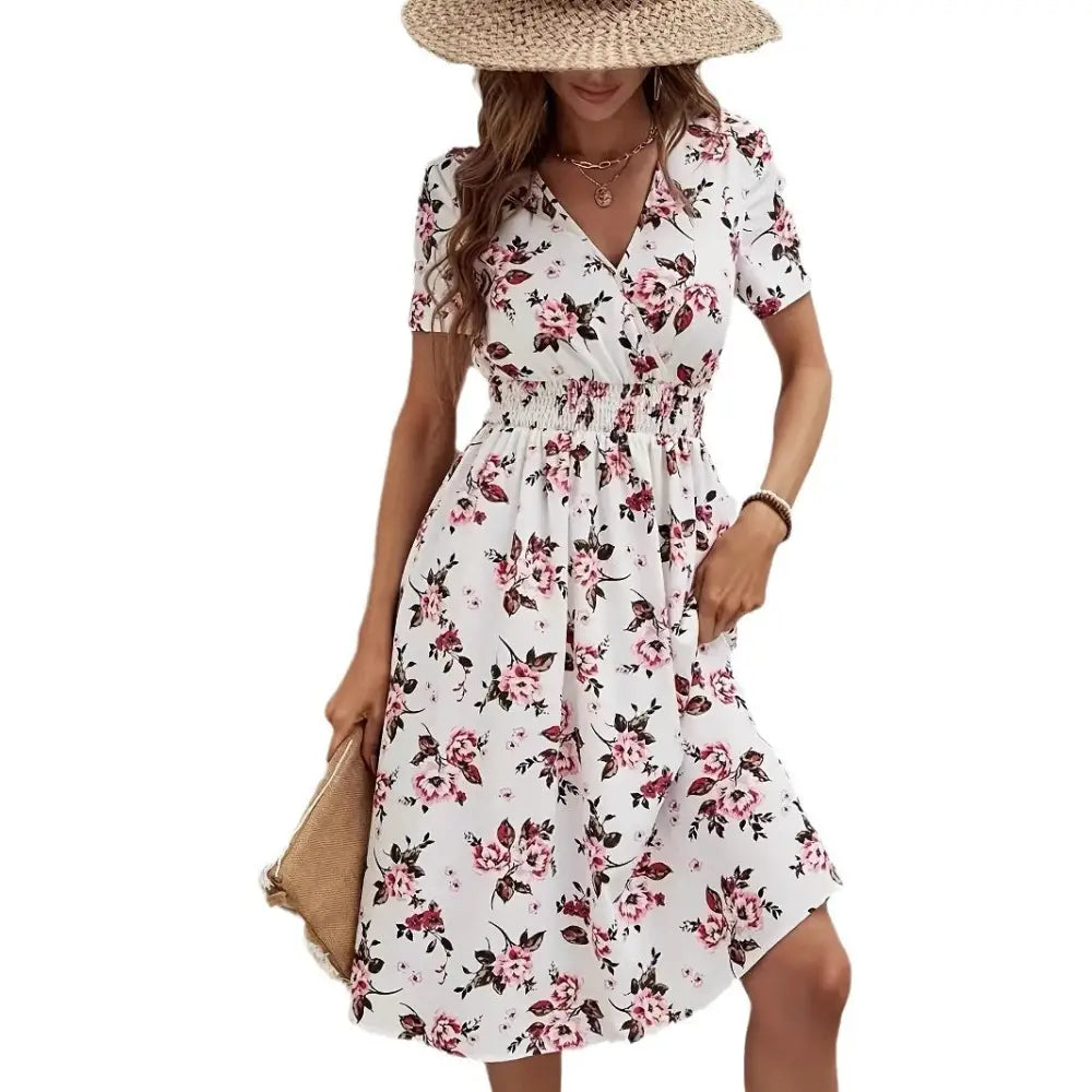Printed Cross Collar Dress