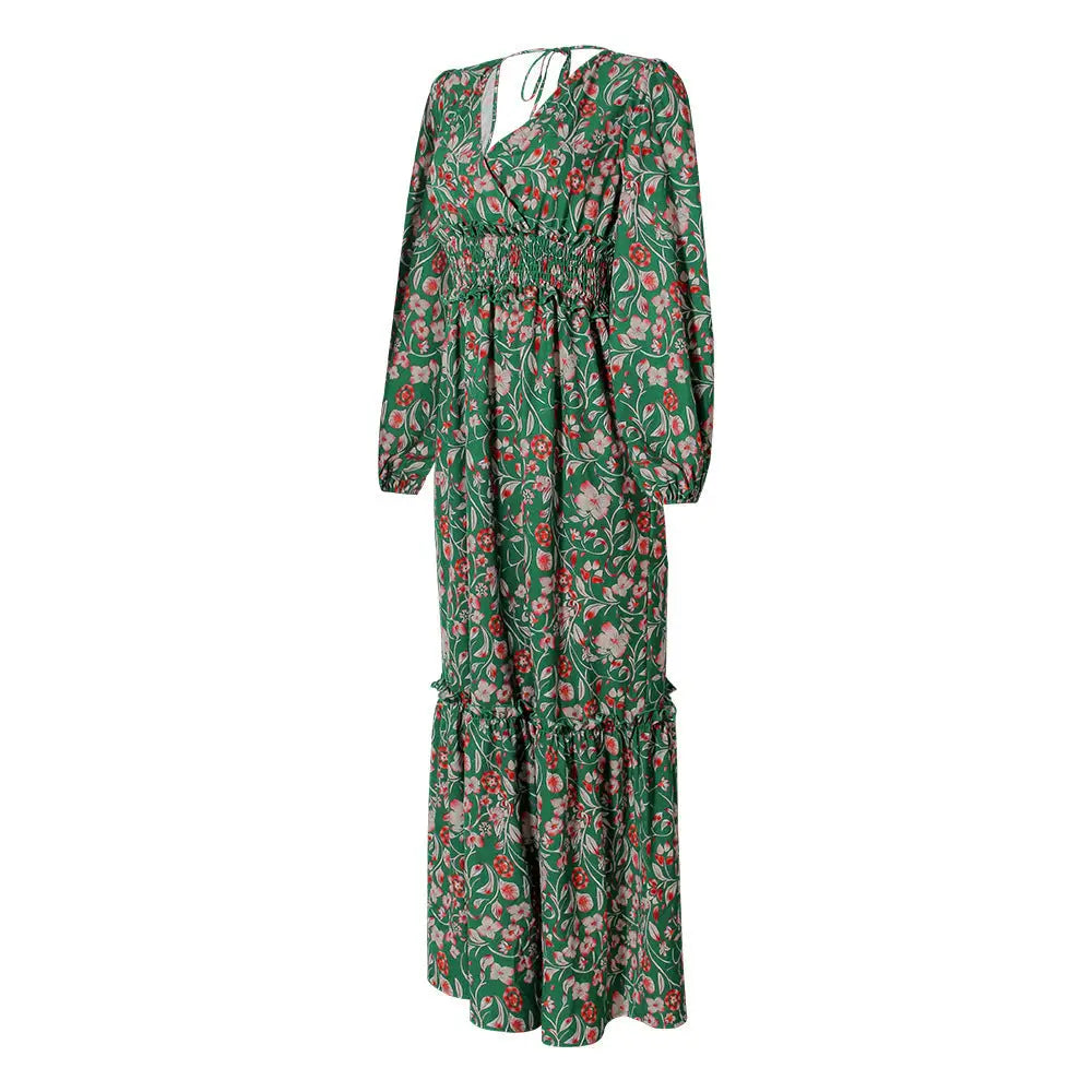 Printed Lantern V-Neck Dress - 4