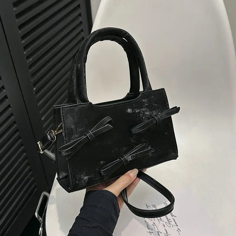 PU Crossbody Bag with Bow and Three Dimensional Pocket - Black