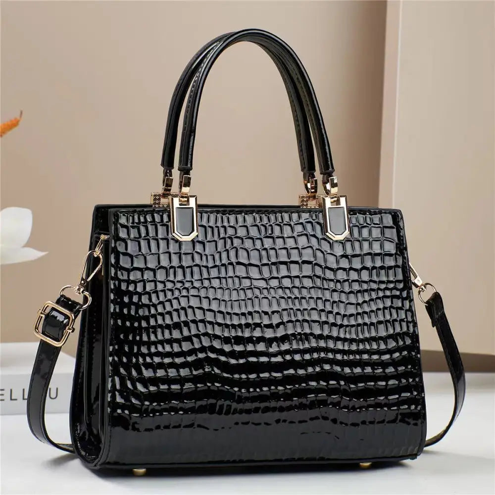 PU Horizontal Square Suitcase Bag with Multiple Zipper Compartments - Black