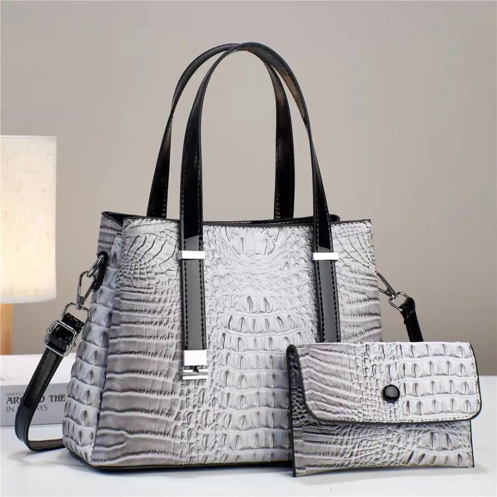 PU Horizontal Square Suitcase with Sandwich Pocket and Packing Bag - Gray