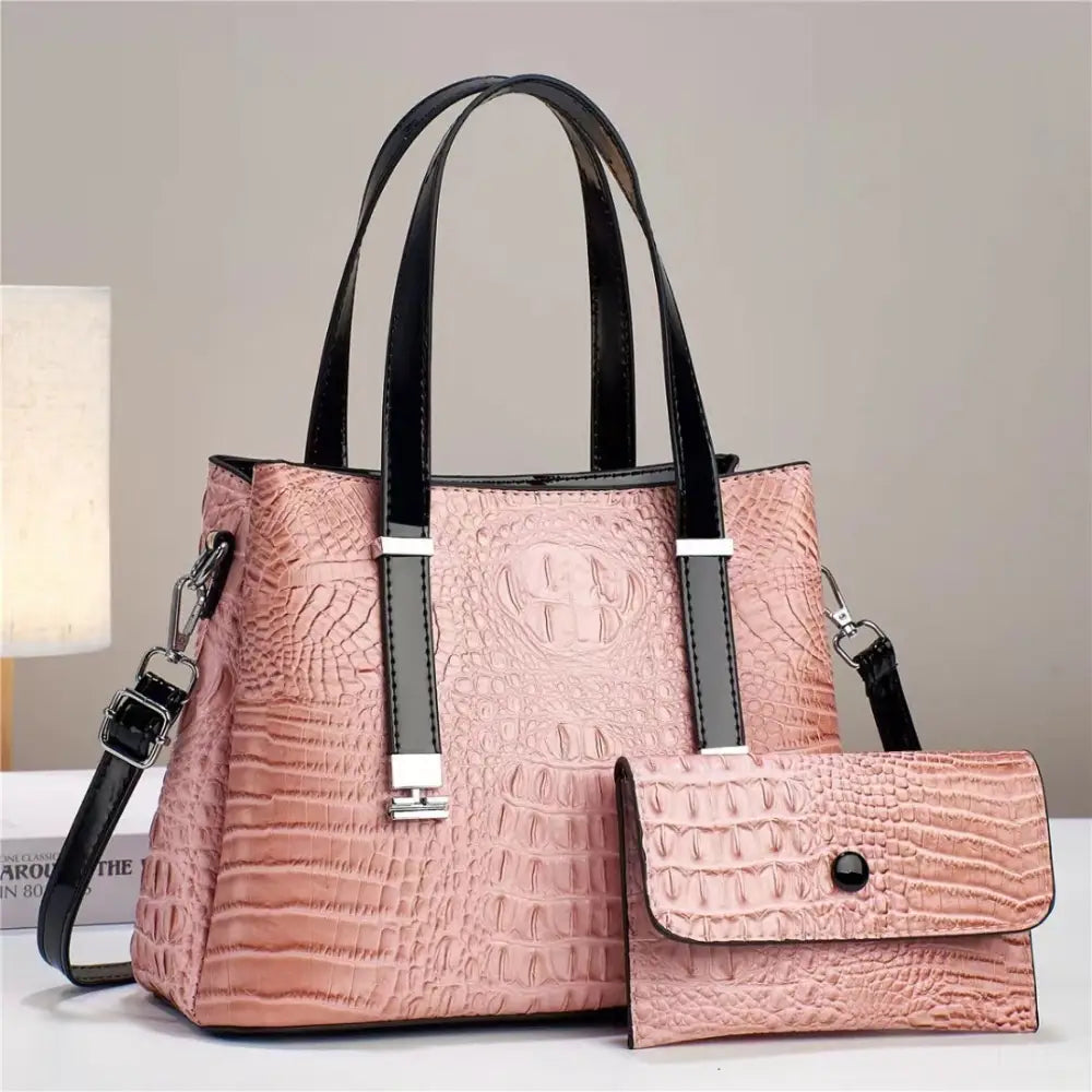 PU Horizontal Square Suitcase with Sandwich Pocket and Packing Bag - Pink