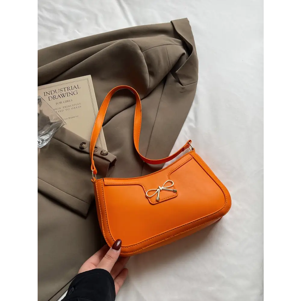 PU Leather Bow Accent Handbag in Multiple Colors - Orange / 24X14X5