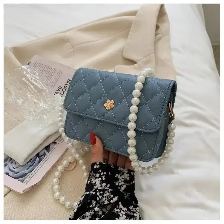 PU Leather Clamshell Crossbody Bag with Mobile Phone Pocket - Blue