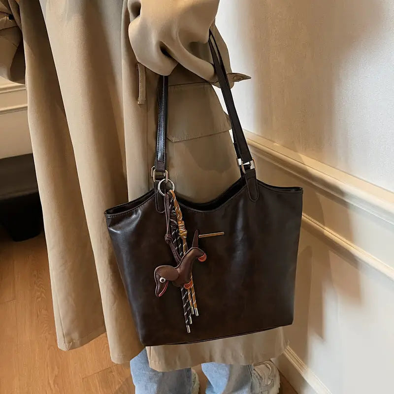 PU Leather Double Handle Zipper Tote Bag 39 x 29 x 13 cm
