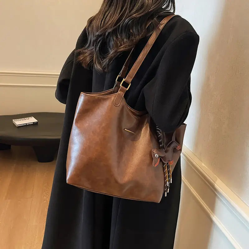 PU Leather Double Handle Zipper Tote Bag 39 x 29 x 13 cm
