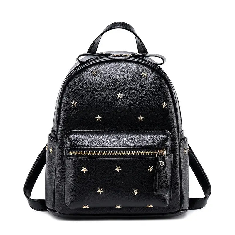 PU Leather Double Shoulder Bag with Rivet Accents and Three Dimensional Pocket