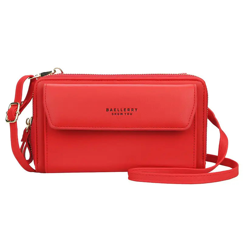 PU Leather Horizontal Square Bag with Zipper Buckle and Soft Finish - Red - 7