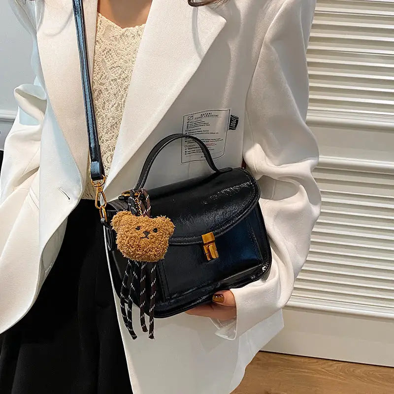 PU Leather Horizontal Square Bag with Zipper Compartment