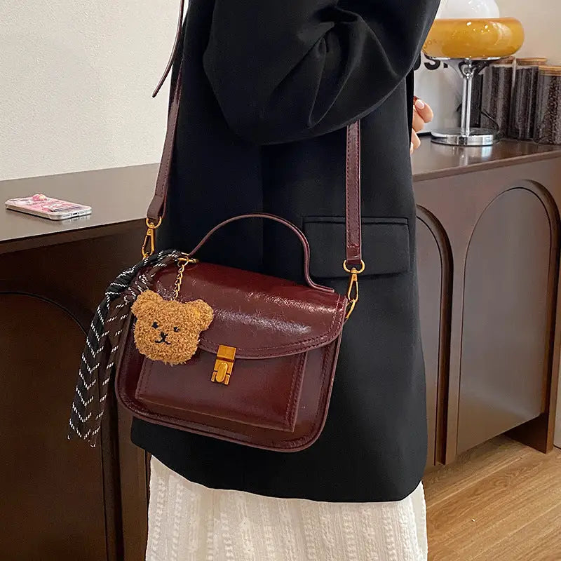 PU Leather Horizontal Square Bag with Zipper Compartment