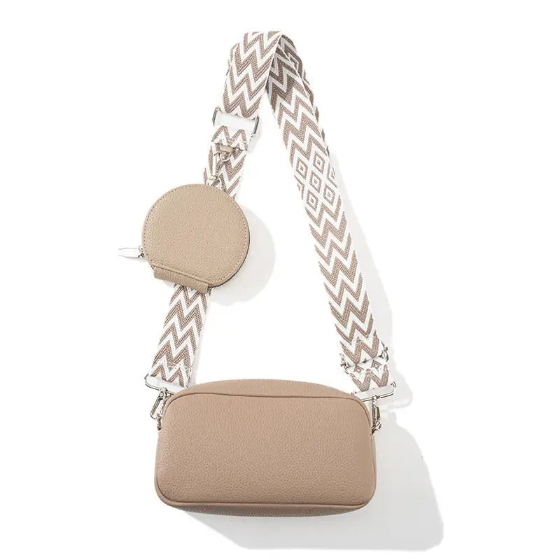 PU Leather Horizontal Square Suitcase Bag with Internal Zipper Pocket - Khaki