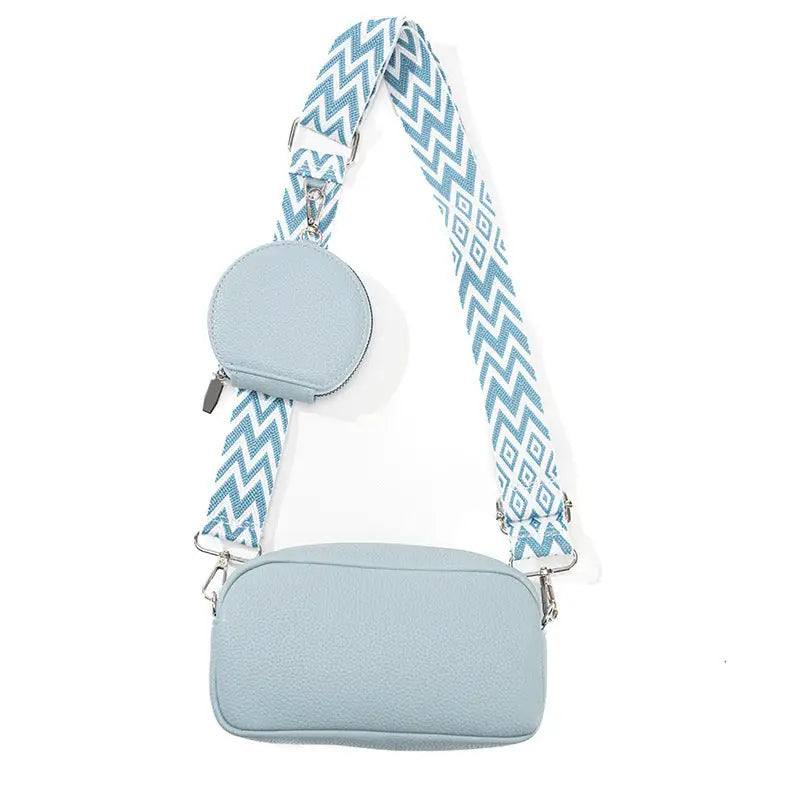PU Leather Horizontal Square Suitcase Bag with Internal Zipper Pocket - Blue