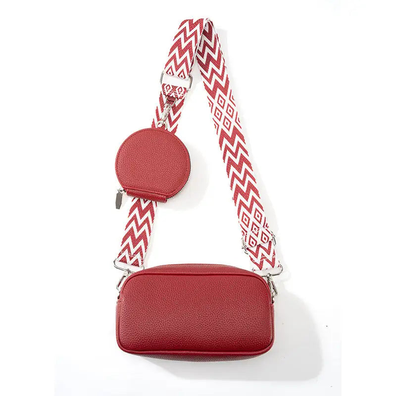 PU Leather Horizontal Square Suitcase Bag with Internal Zipper Pocket - Red