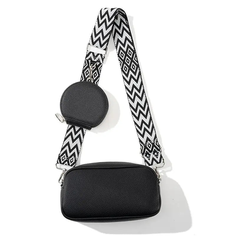 PU Leather Horizontal Square Suitcase Bag with Internal Zipper Pocket - Black