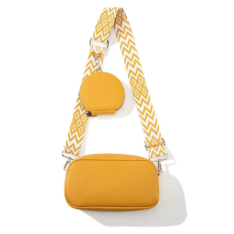 PU Leather Horizontal Square Suitcase Bag with Internal Zipper Pocket - Yellow