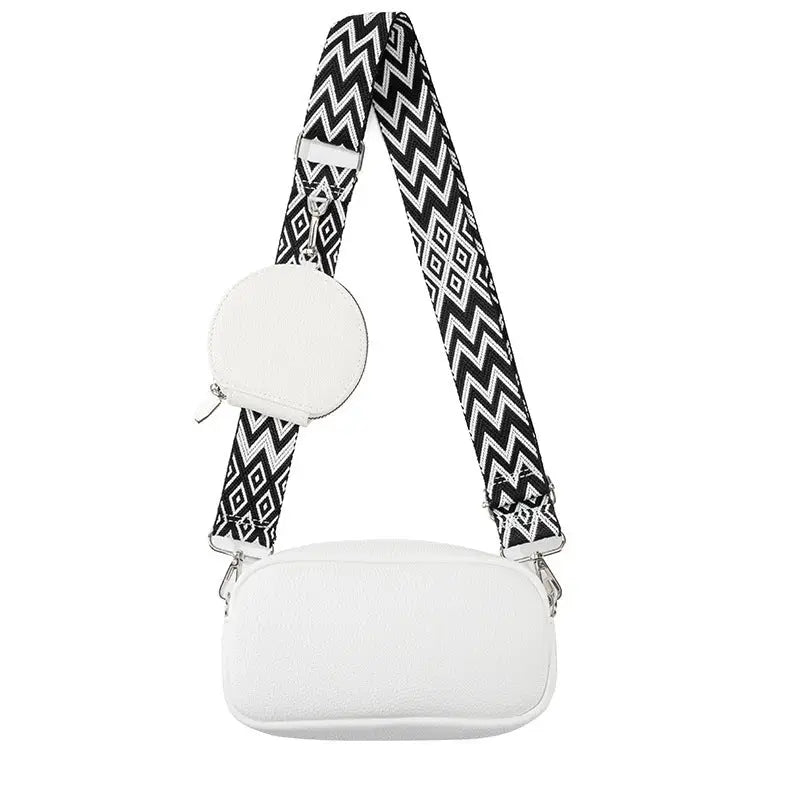 PU Leather Horizontal Square Suitcase Bag with Internal Zipper Pocket - White