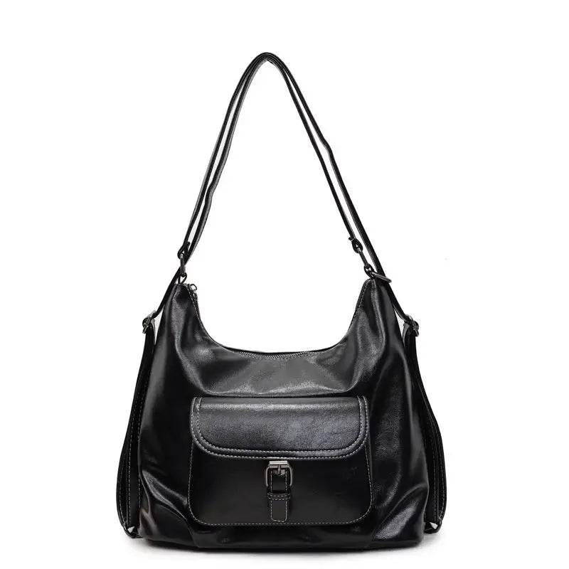 PU Leather Horizontal Square Suitcase with Double Shoulder Straps - Black / 31x13x30