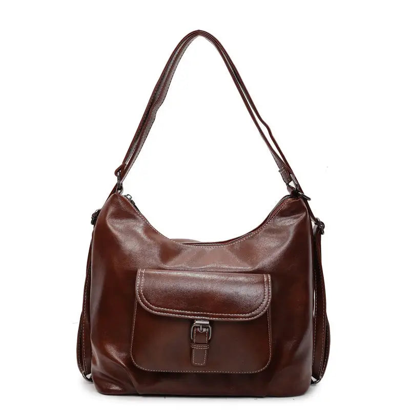 PU Leather Horizontal Square Suitcase with Double Shoulder Straps - Dark Brown / 31x13x30