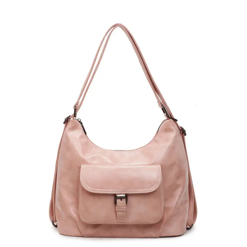 PU Leather Horizontal Square Suitcase with Double Shoulder Straps - Pink / 31x13x30