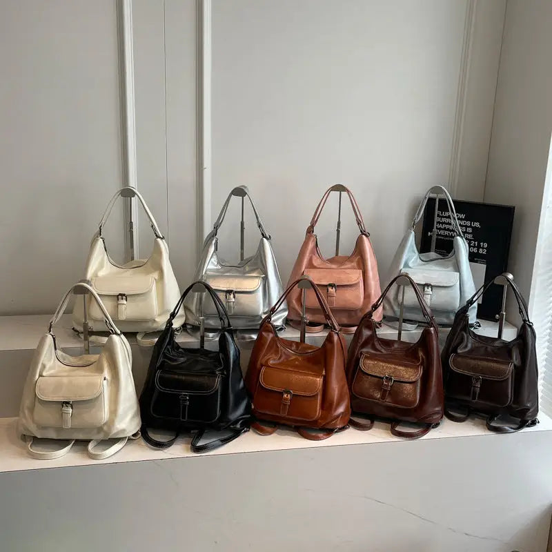 PU Leather Horizontal Square Suitcase with Double Shoulder Straps