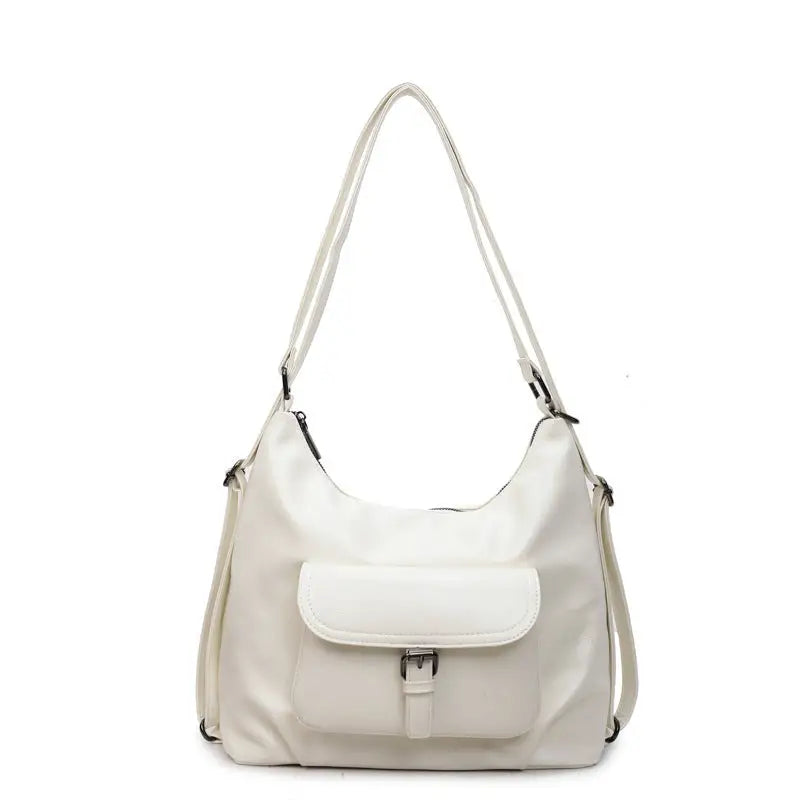 PU Leather Horizontal Square Suitcase with Double Shoulder Straps - White / 31x13x30