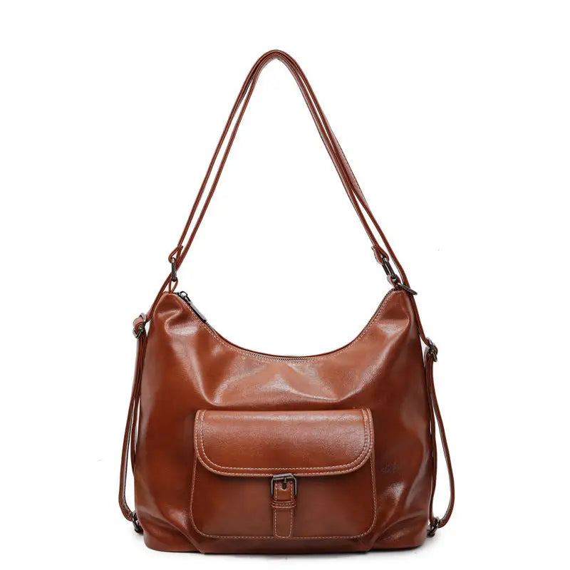 PU Leather Horizontal Square Suitcase with Double Shoulder Straps - Brown / 31x13x30