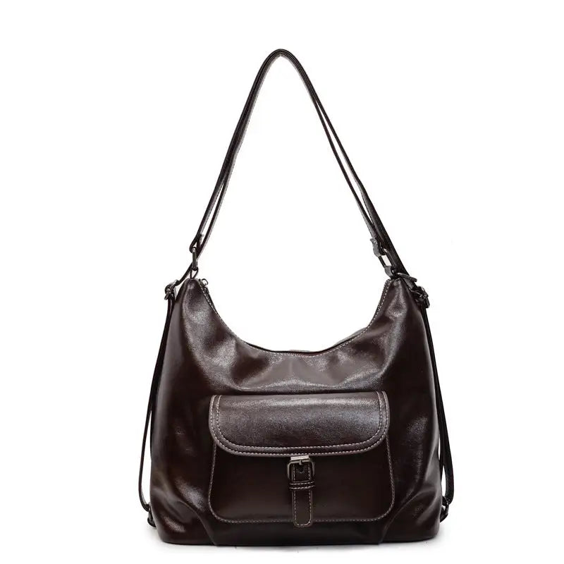 PU Leather Horizontal Square Suitcase with Double Shoulder Straps - Dark Coffee Color / 31x13x30