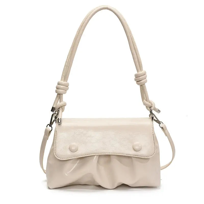 PU Leather Horizontal Suitcase Shoulder Bag with Double Strap - White