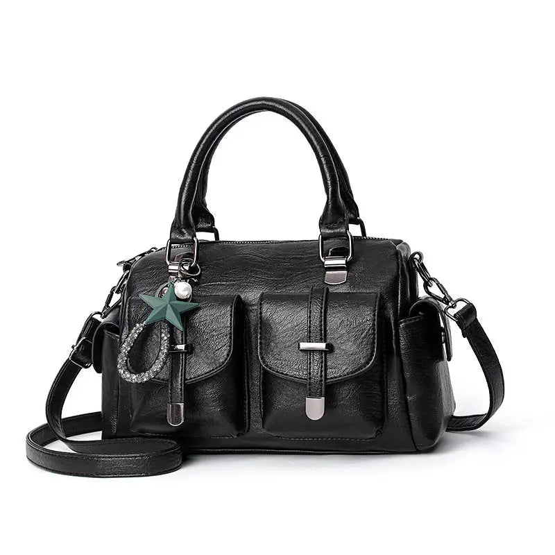 PU Leather Multi-Pocket Handbag in Multiple Colors - Black