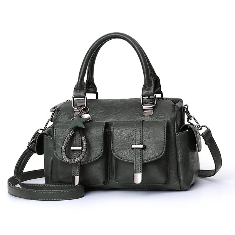 PU Leather Multi-Pocket Handbag in Multiple Colors - Green