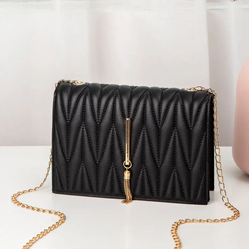 PU Leather Plaid Shoulder Bag Horizontal Square 19.5 x 5 x 13 cm - Black Diamond Plaid