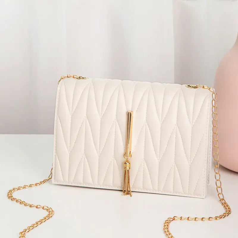 PU Leather Plaid Shoulder Bag Horizontal Square 19.5 x 5 x 13 cm - White Rhombus Plaid
