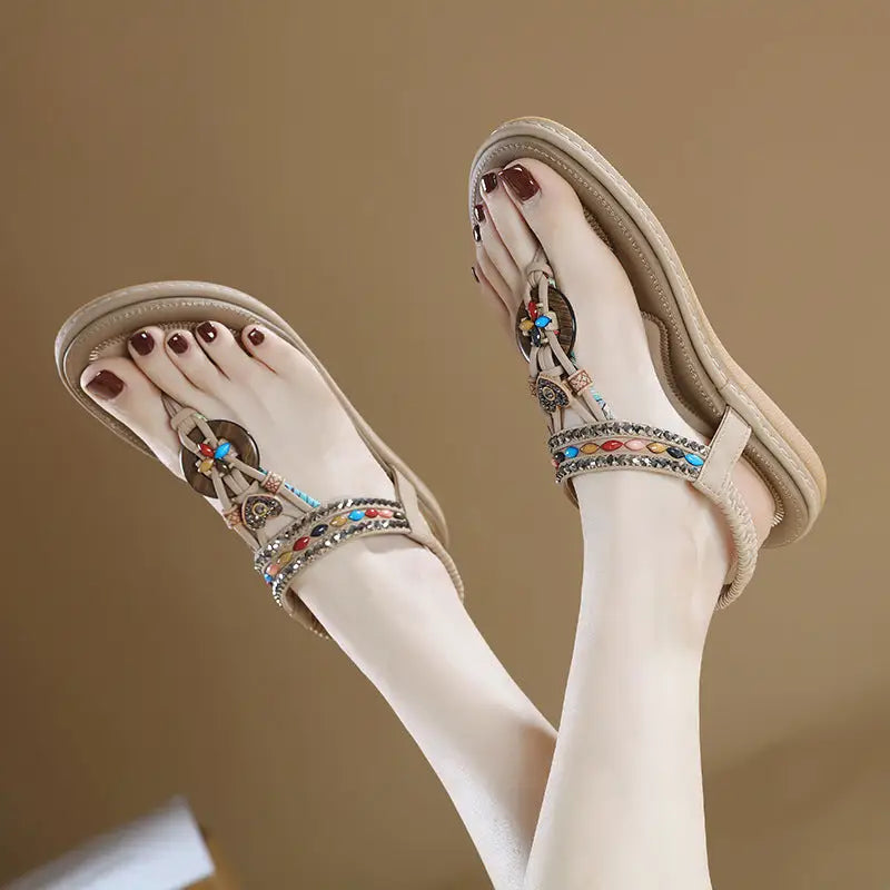 PU Rhinestone Sandals with Elastic Band and TPR Sole