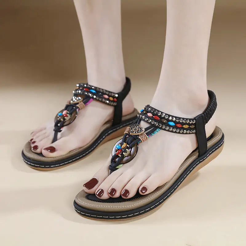 PU Rhinestone Sandals with Elastic Band and TPR Sole