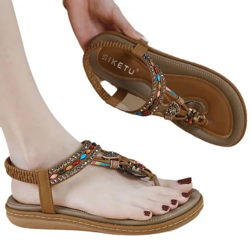 PU Rhinestone Sandals with Elastic Band and TPR Sole