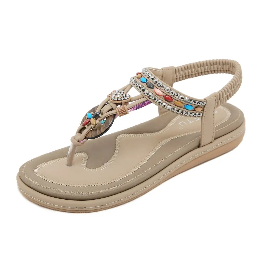 PU Rhinestone Sandals with Elastic Band and TPR Sole - Apricot / 36