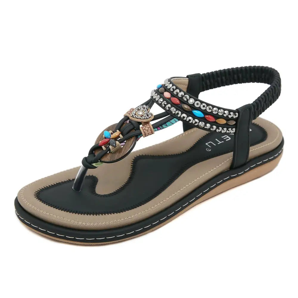 PU Rhinestone Sandals with Elastic Band and TPR Sole - Black / 36
