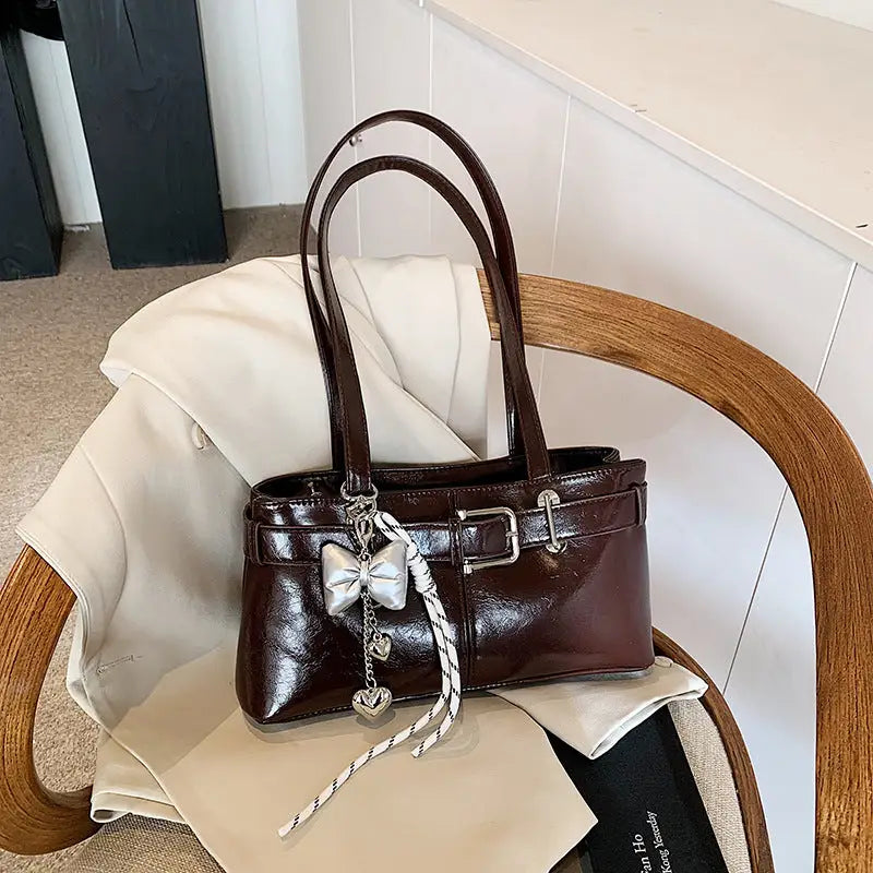 PU Shoulder Bag with Pendant and Sandwich Pocket in Multiple Colors