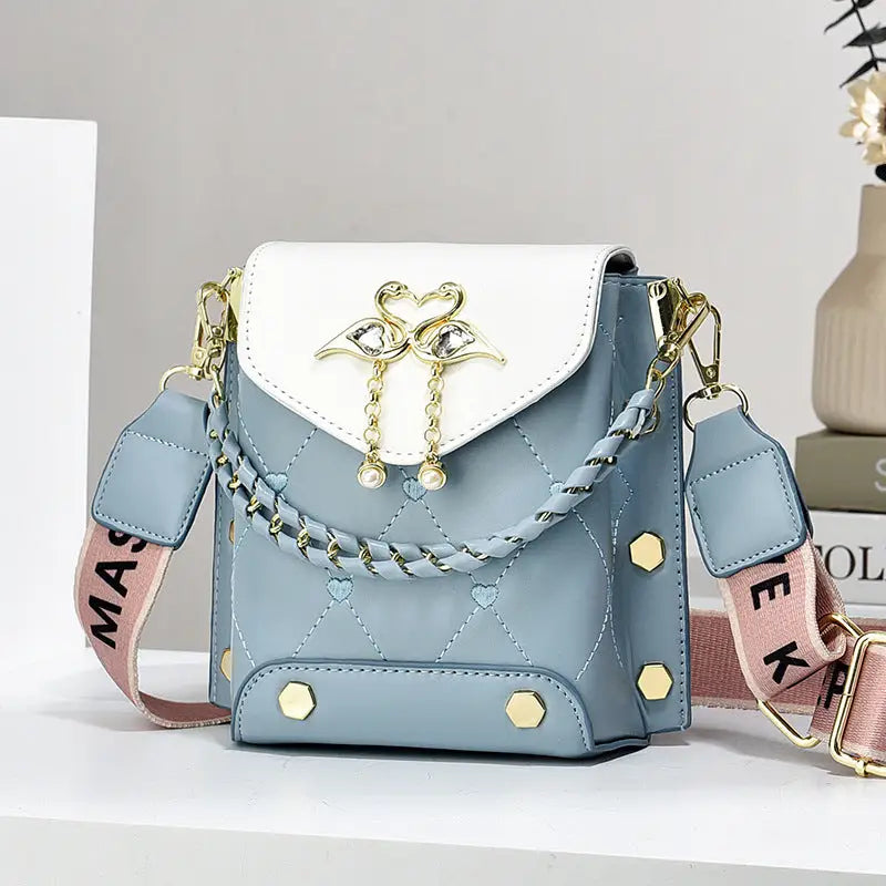 PU Square Suitcase for Women in Multiple Colors with Polyester Lining - Sky Blue