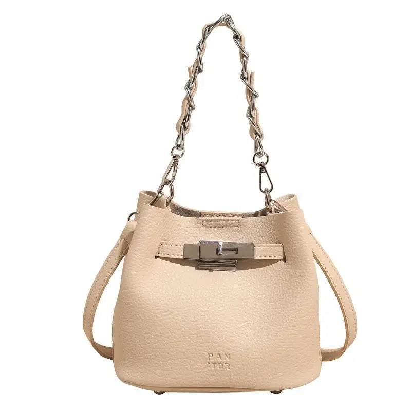 PU Suitcase Bucket Bag with Multiple Compartments and Zipper Closure - White