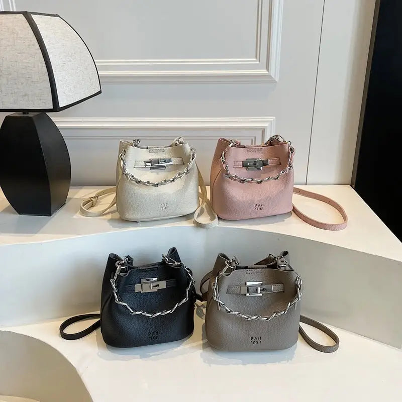 PU Suitcase Bucket Bag with Multiple Compartments and Zipper Closure