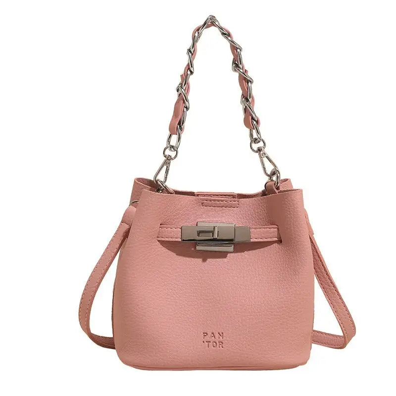 PU Suitcase Bucket Bag with Multiple Compartments and Zipper Closure - Pink