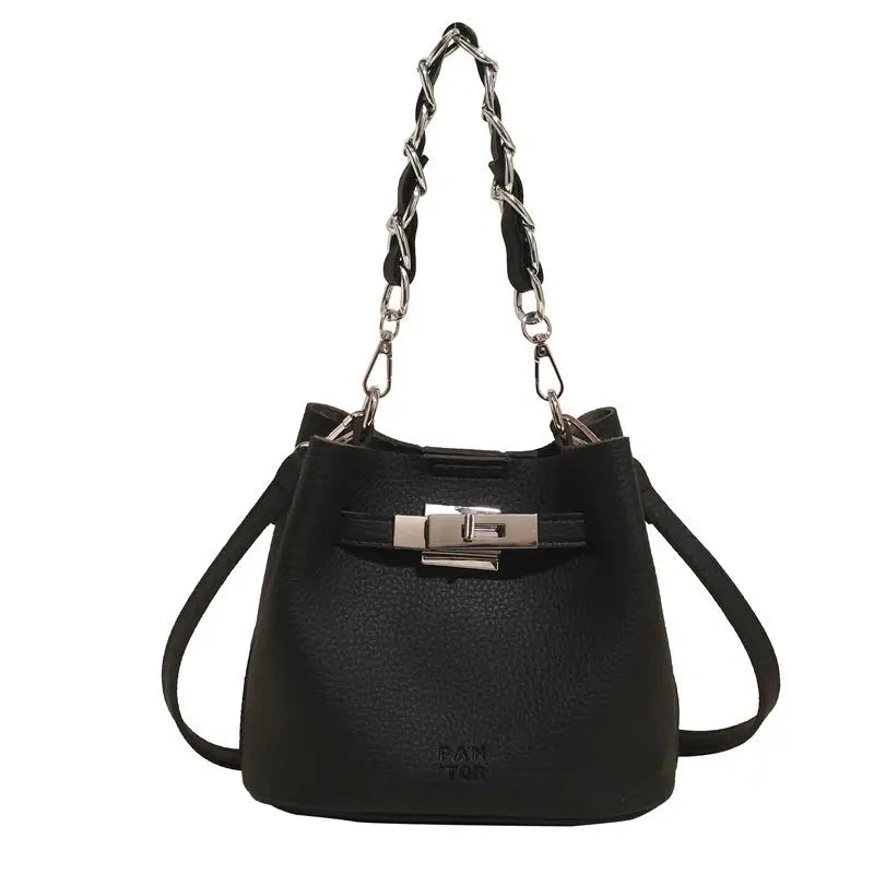 PU Suitcase Bucket Bag with Multiple Compartments and Zipper Closure - Black