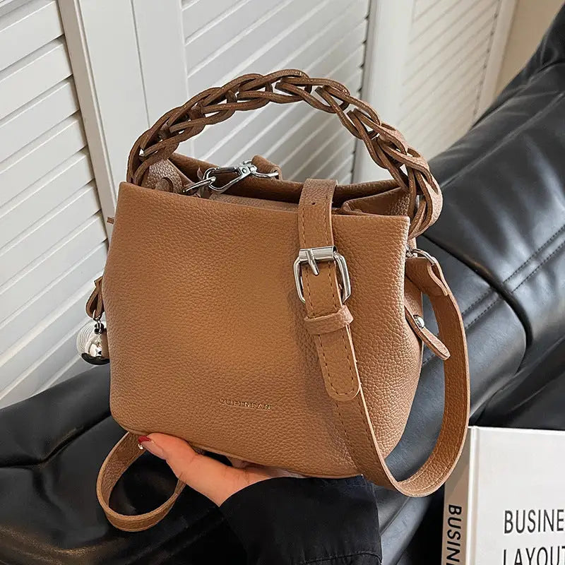 PU Suitcase Bucket Packing Bag with Polyester Lining in Multiple Colors - Brown