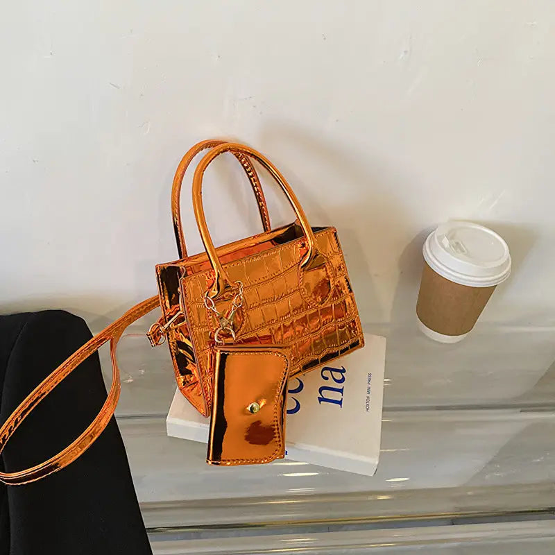 PU Suitcase Horizontal Square Packing Bag in Multiple Colors - Orange