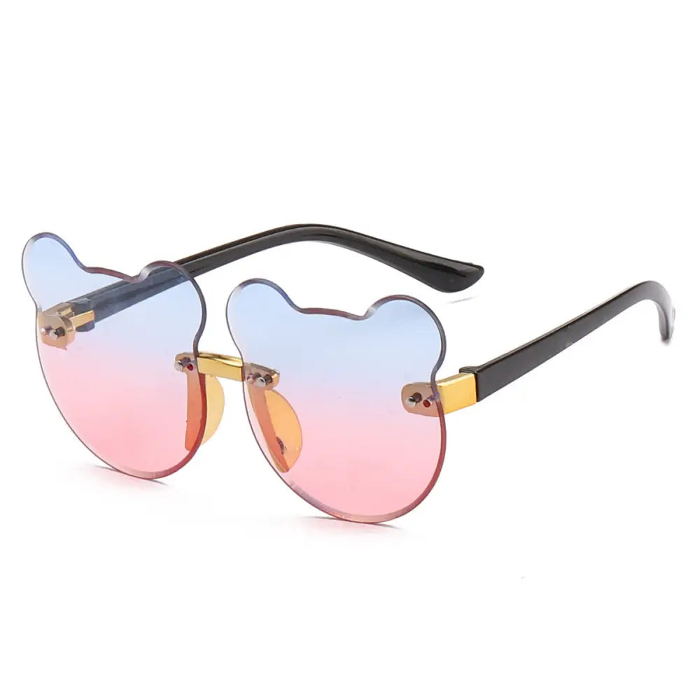 Purrfect Paws: Frameless Cat Ear Sunglasses - Gold frame blue powder
