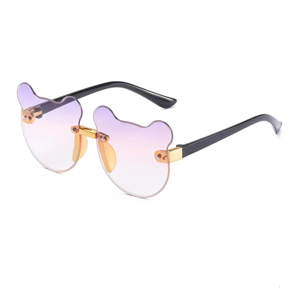 Purrfect Paws: Frameless Cat Ear Sunglasses - Gold frame purple tablet