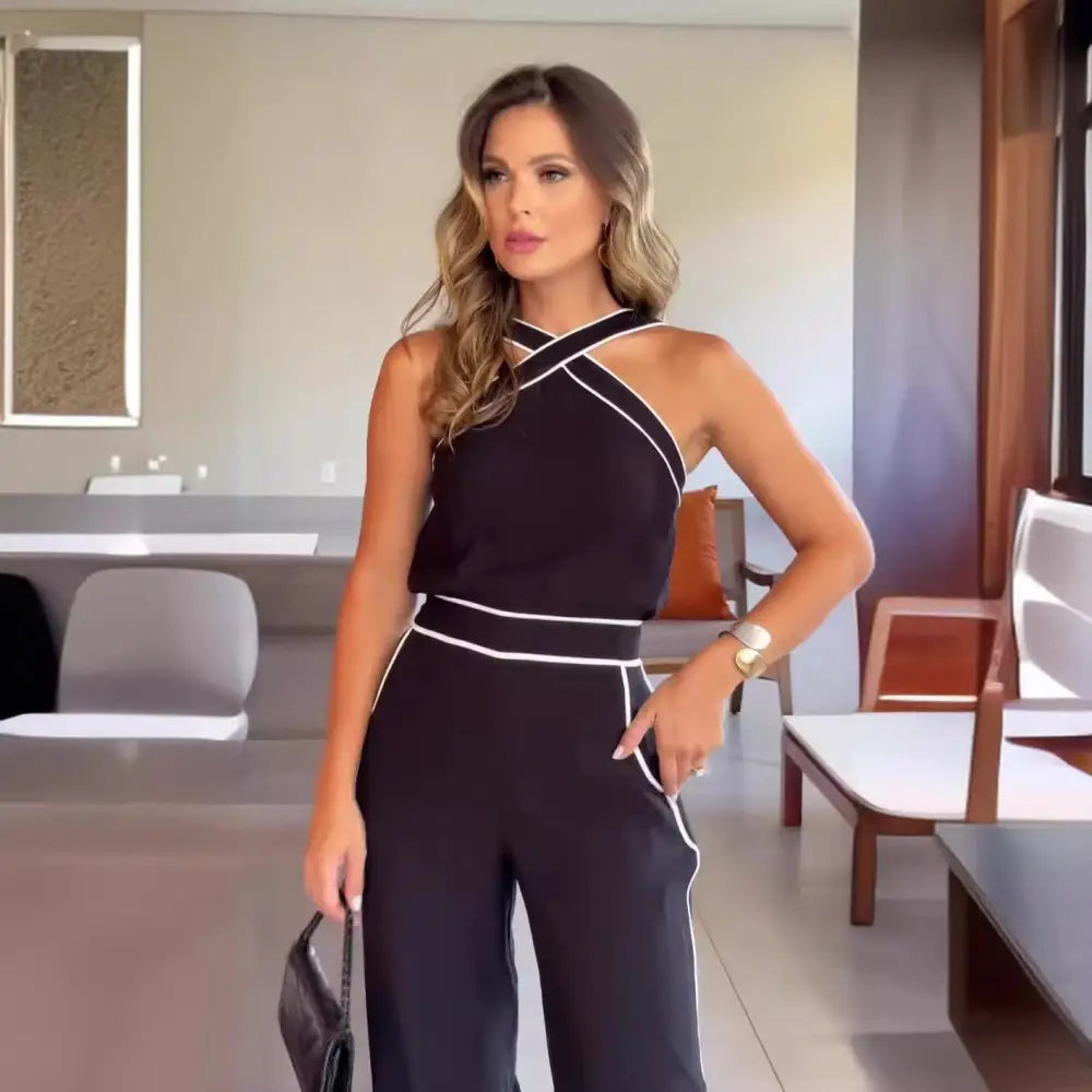 Radiant Elegance: Bold Halter Jumpsuit