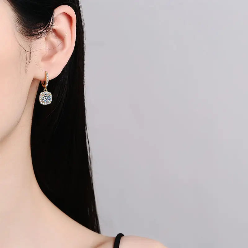 Radiant Square: Moissanite Studs in Silver