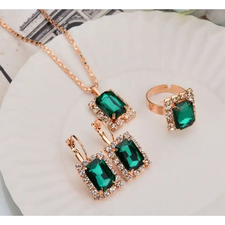 Radiant Trio: Crystal Bridal Elegance Set - Green